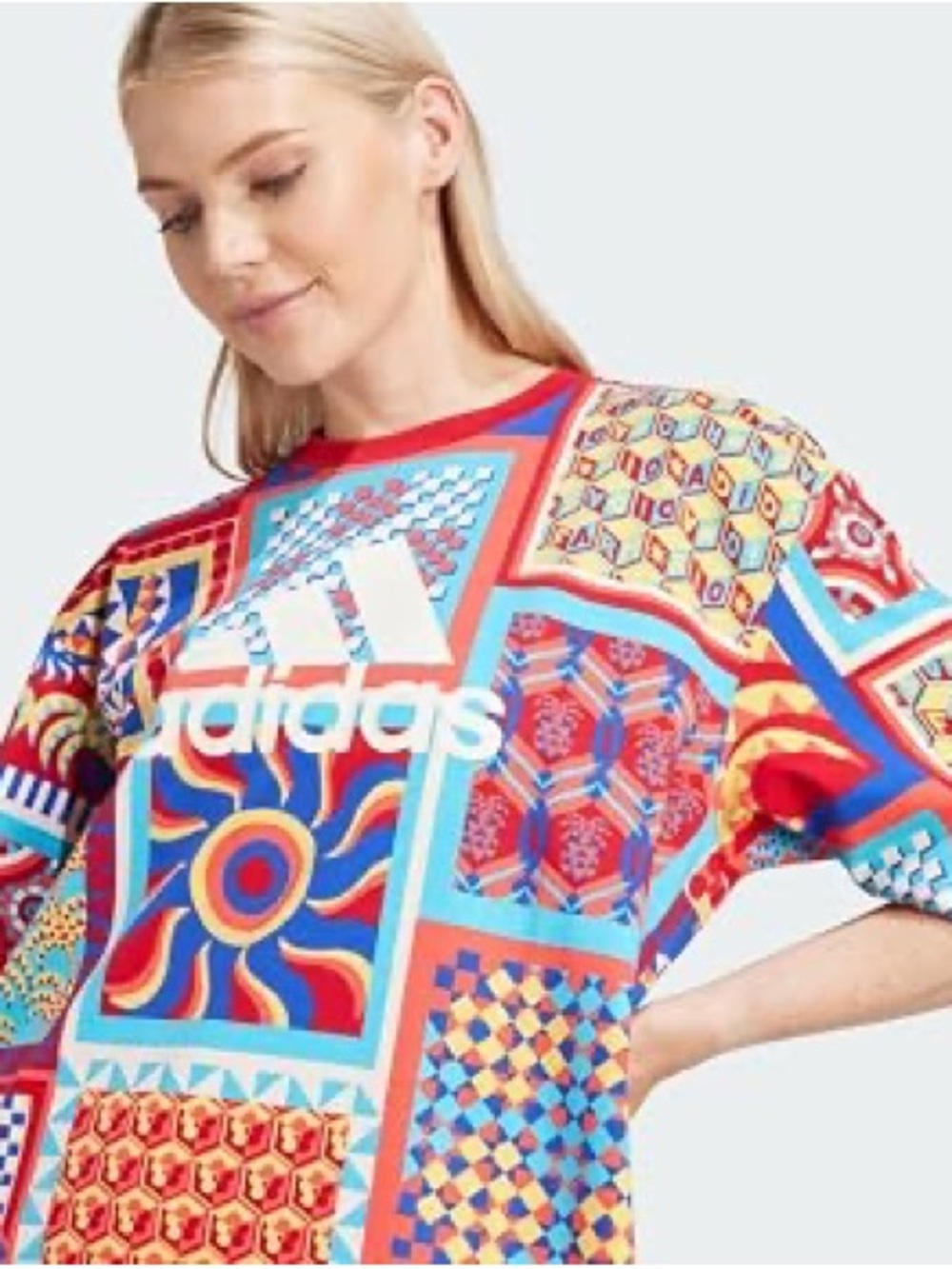 FARM Rio All Over Print Slim T-shirt Dress Adidas Collab Women's Size M - Picture 5 of 13